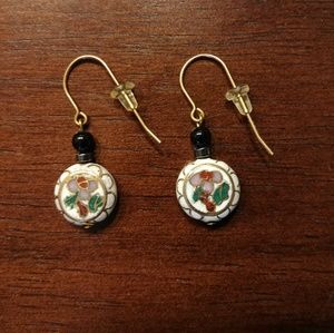 Black Onyx Hematite Cloisonne Earrings